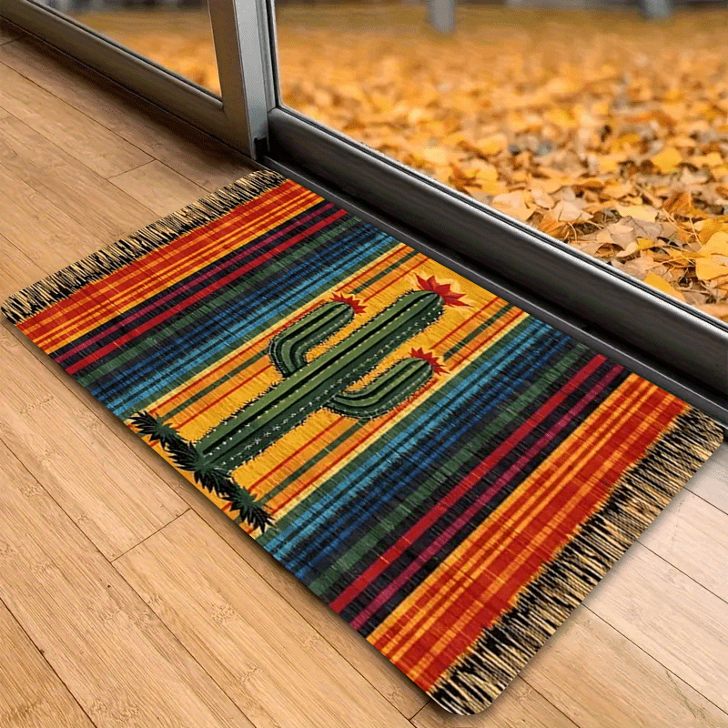 Area Rug Mexican Cactus Stripe Flannel Mat with Five Size and Set Choices for Kitchen or Entryway — image 3