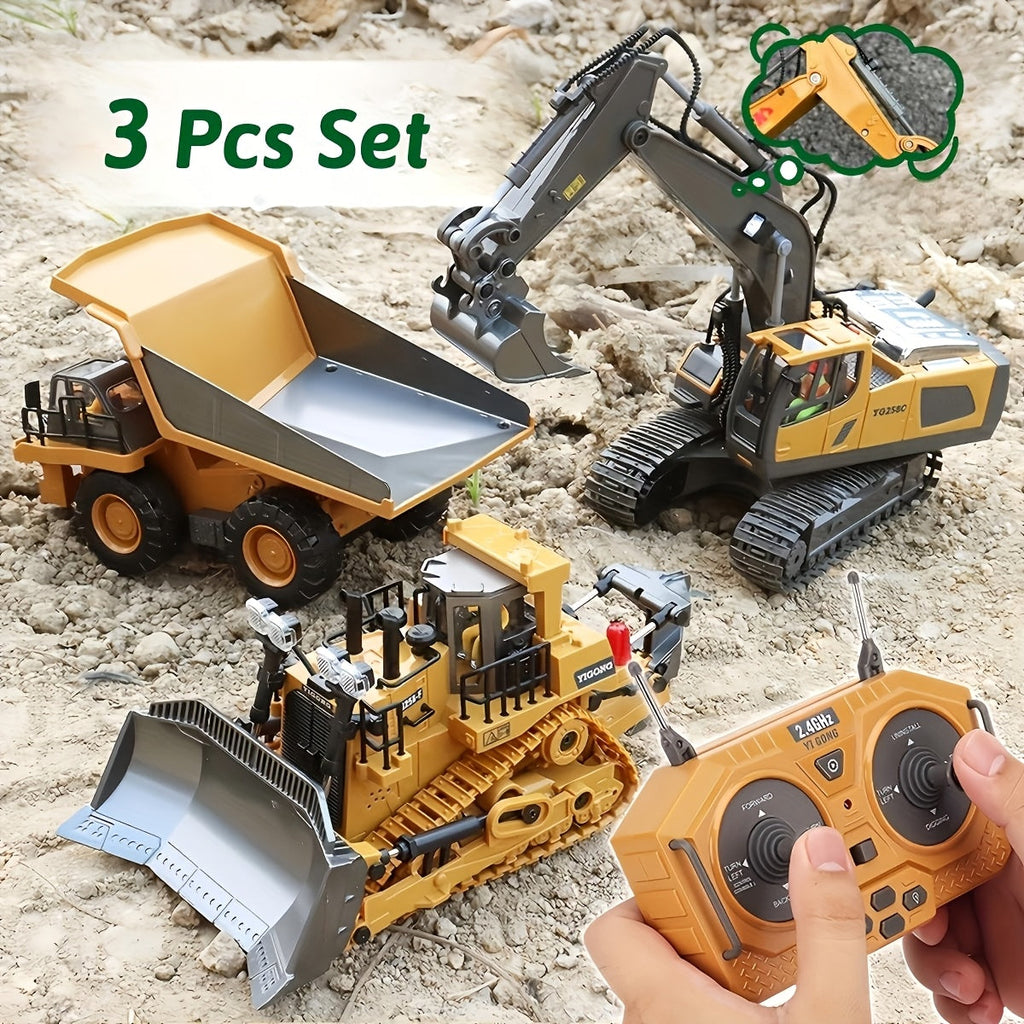 RC Construction Vehicle Set 2-in-1 & 3-in-1, 2.4G 11-Channel Remote Control Excavator Dump Truck Forklift Bulldozer — image 1