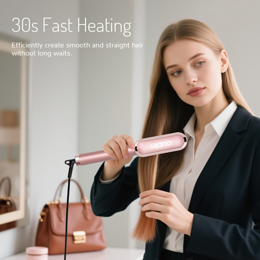 Hair Straightener & Curling Iron Set for Women, Flat Iron Straightening Brush, Anti-Scald, Precise Temperature Control — imag
