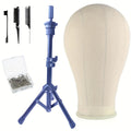 Canvas Mannequin Head and Tripod Wig Stand Kit, 22-Inch Block with Clamp, Pins, Combs and Brushes — image 6