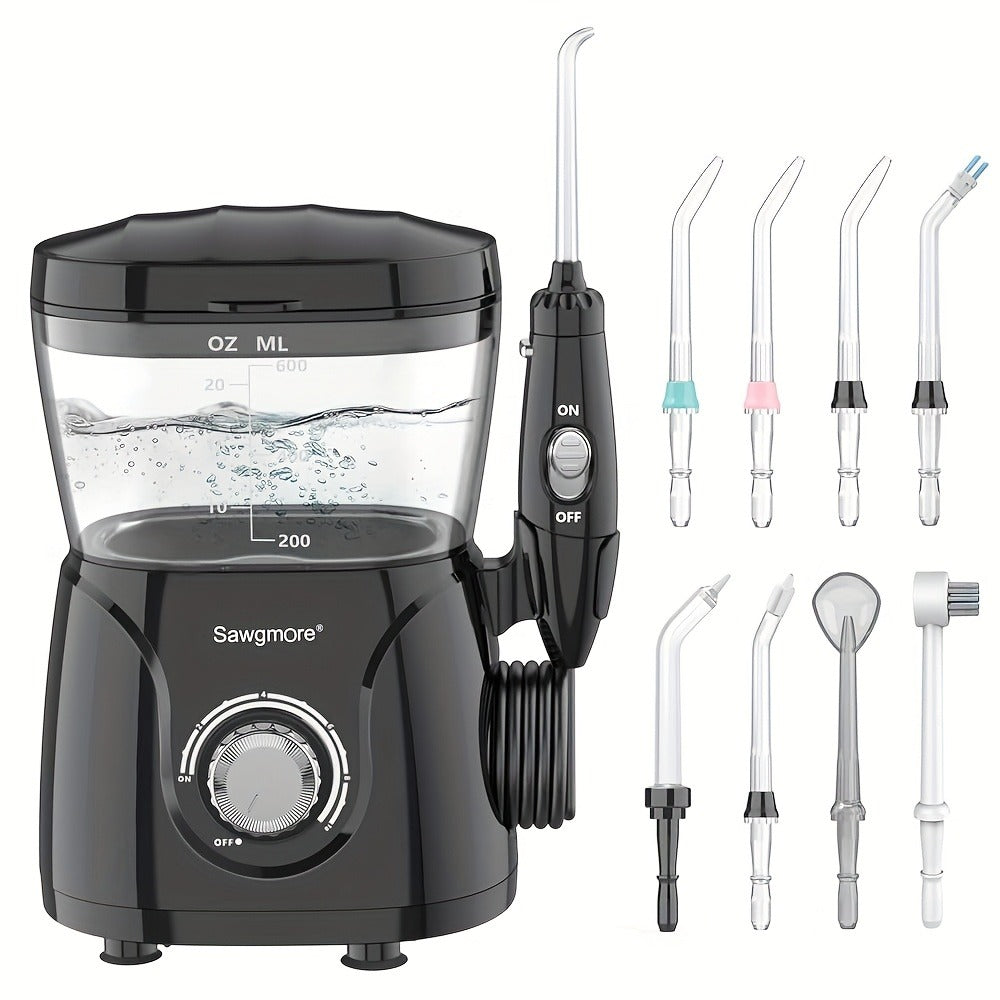 Water Flosser for Teeth & Braces 600ml Large Tank – 10 Adjustable Pressure Levels 8 Nozzles IPX4 Waterproof Professional Oral