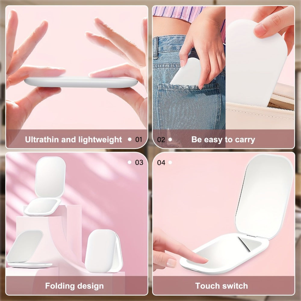 10X LED Lighted Compact Mirror USB Rechargeable 1X 10X Magnification Dimmable 3-Color Touch Screen – Double Sided Portable Tr