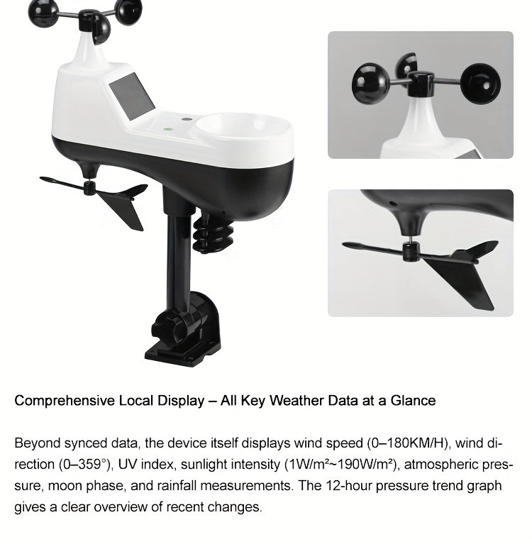 WiFi Weather Station | 7-in-1 Rain Gauge Wind Speed App Forecast — image 14