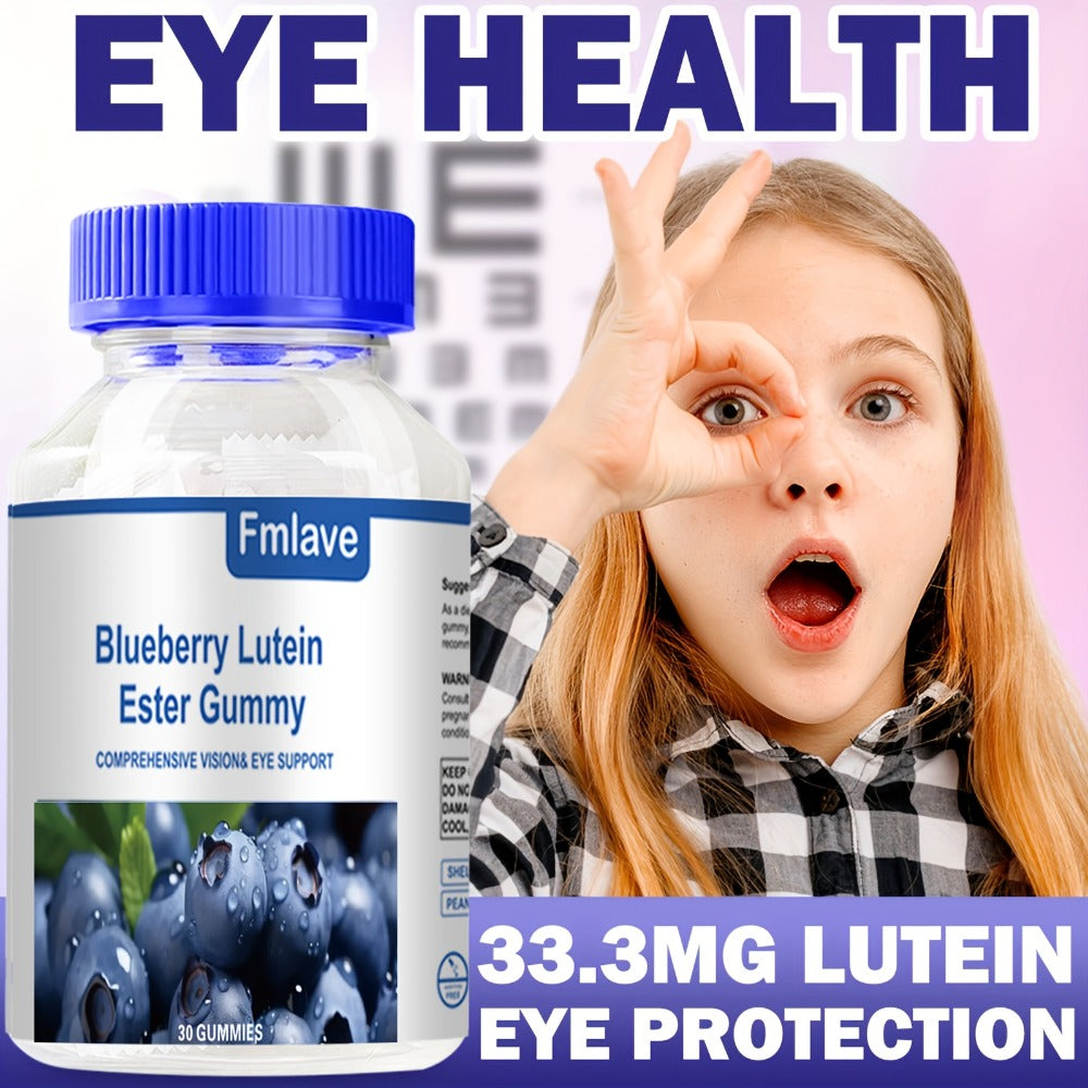 Lutein Eye Health Gummies Blueberry 30-Day Supply - Vision Clarity & Blue Light Protection for Bath Time, Home Spa and Person