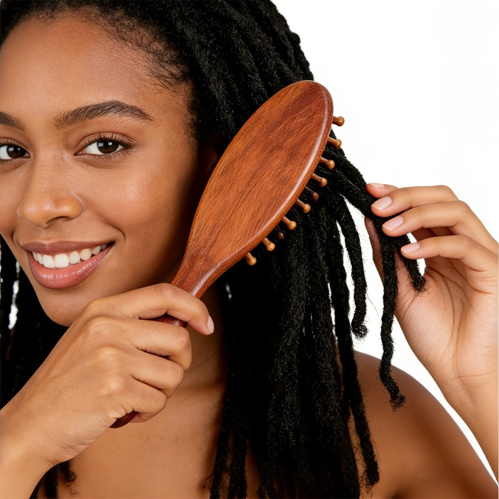 Sandalwood Loc Comb Wide Tooth 2 Pcs Wooden Ergonomic Detangling Comb for Dreads Locs Curly, for Home, Travel and Salon Hair 