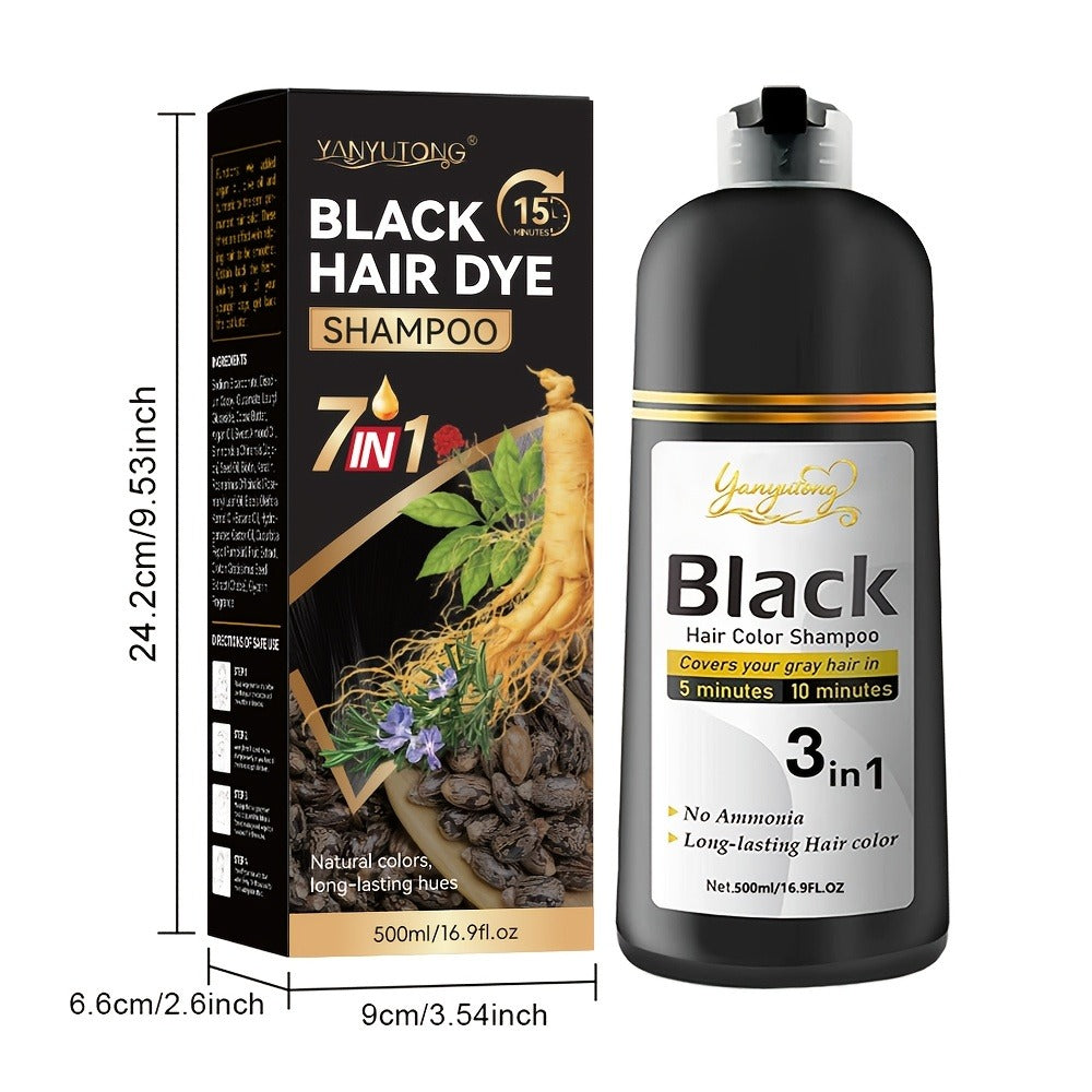 Hair Dye Shampoo, YANYUTONG 500ml Black 3-in-1 Pump Bottle for Hair and Beard Color Application — image 9