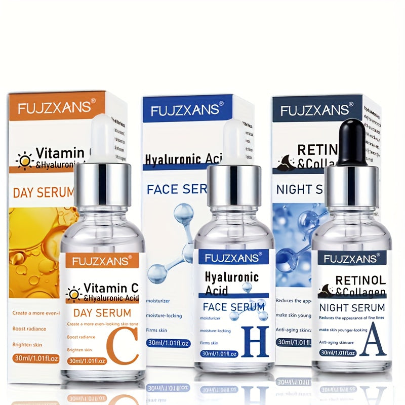 Vitamin C Retinol Hyaluronic Acid Serum Set, 3-Piece Day & Night Dropper Kit with Collagen & Glycerol — image 14