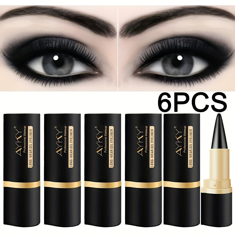 Compact Six-Piece Black Cone-Tip Eyeliner Pen Set with Six Matching Sticks in Black and Gold Cases — image 7