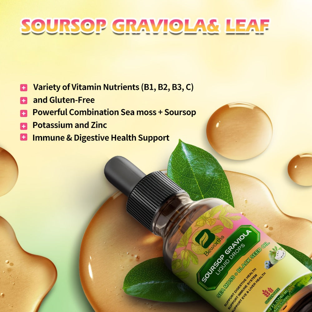 [8-IN-1 Soursop Drops] 1/3 Bottles 8-IN-1 Soursop Liquid Drops, Graviola Leaf & Fruit Complex Supplement With Sea Moss — imag
