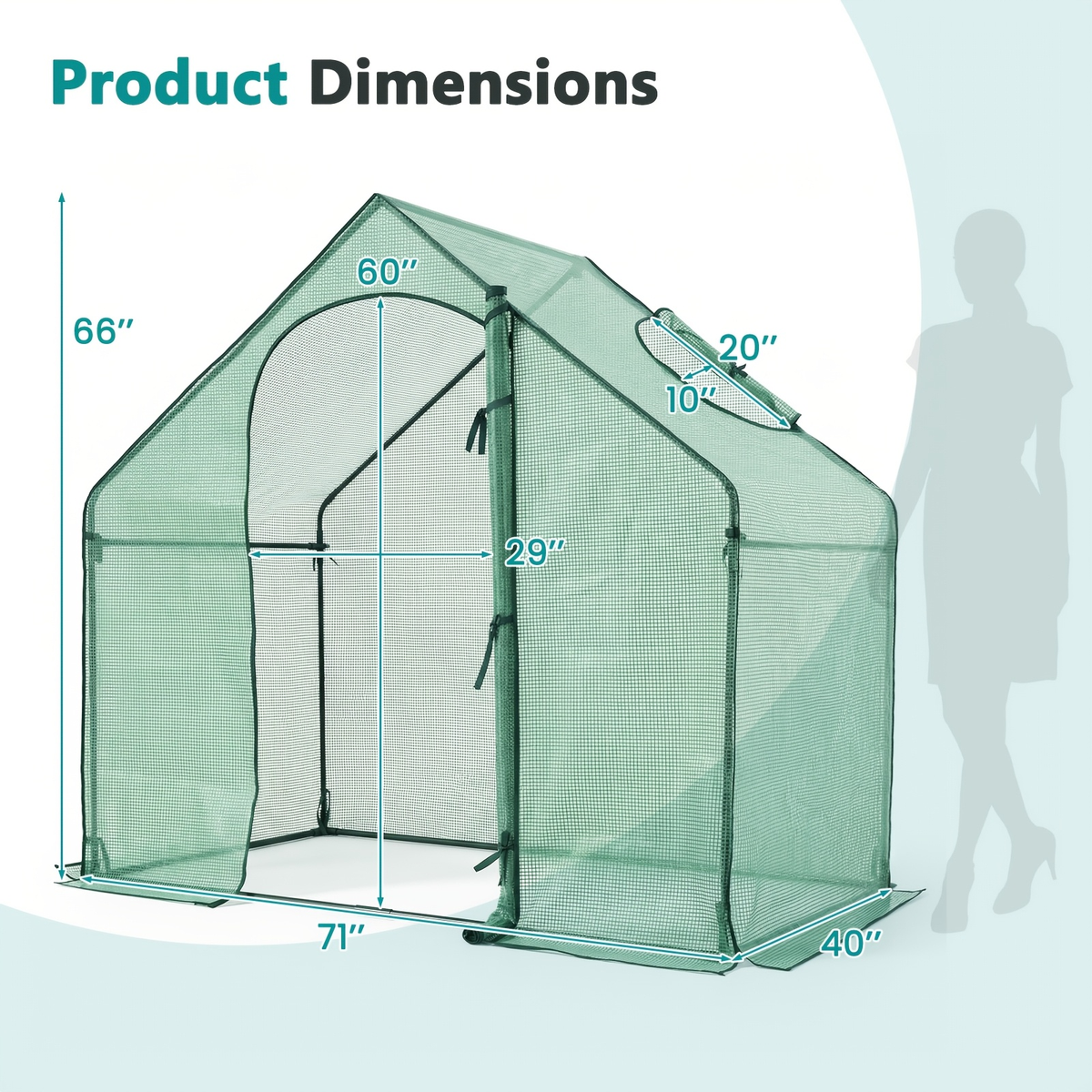 6 x 3 x 5.5-Foot Walk-In Greenhouse with Green Grid Cover, Roll-Up Door and Top Vent Window — image 3