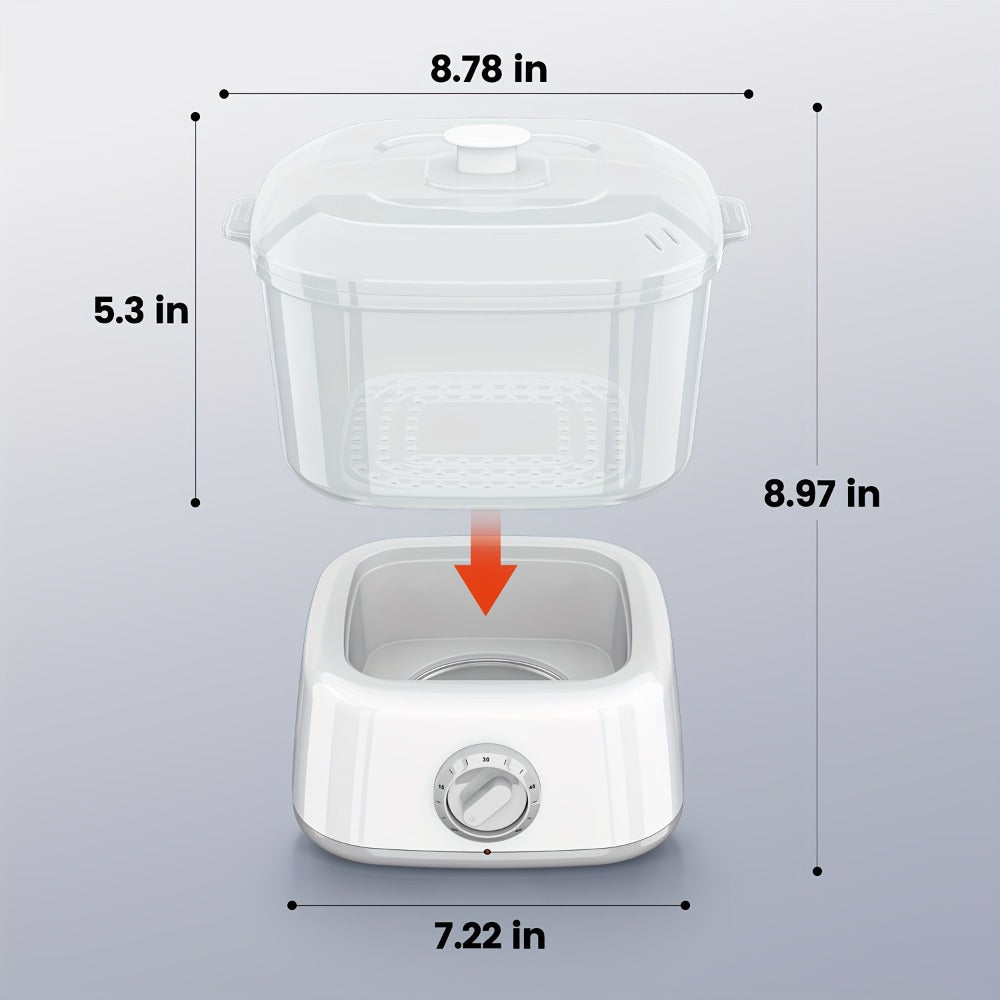 Compact Countertop Towel Steamer with Rotary Control, Black or White Base and Removable Clear Container — image 7