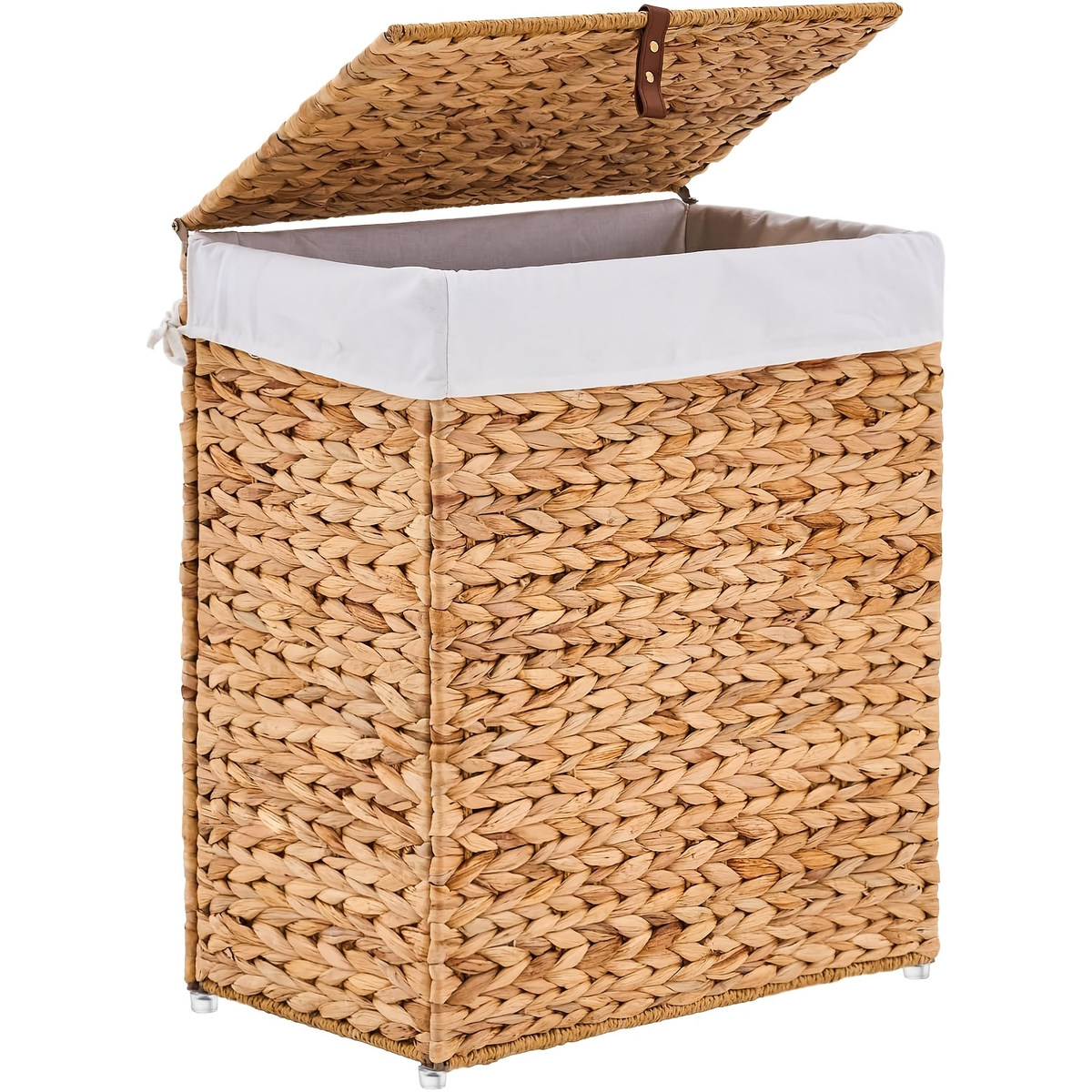 Laundry Basket with Lid & Handles – Handwoven Water Hyacinth Wicker Hamper, Removable Cotton Liner — image 11