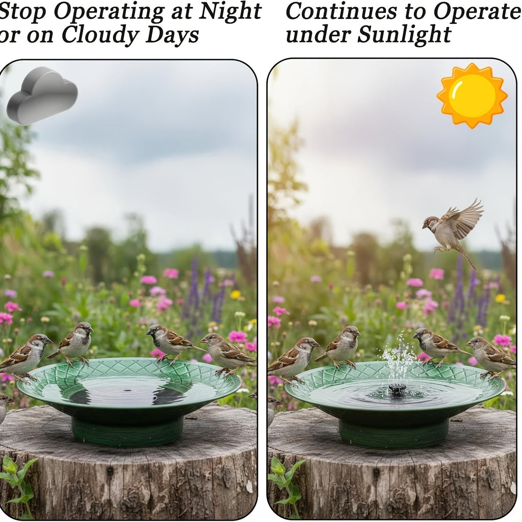 Bird Bath Solar Fountain 12.6" Green Metal Bowl Garden for Garden, Patio and Yard Use, with the Listed Configuration — image 