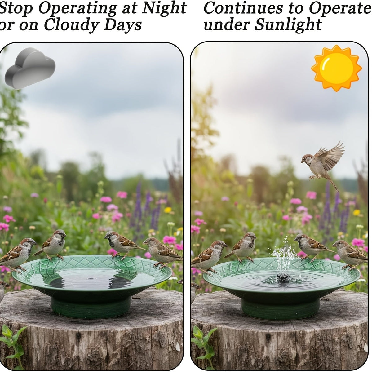 Bird Bath Solar Fountain 12.6" Green Metal Bowl Garden for Garden, Patio and Yard Use, with the Listed Configuration — image 