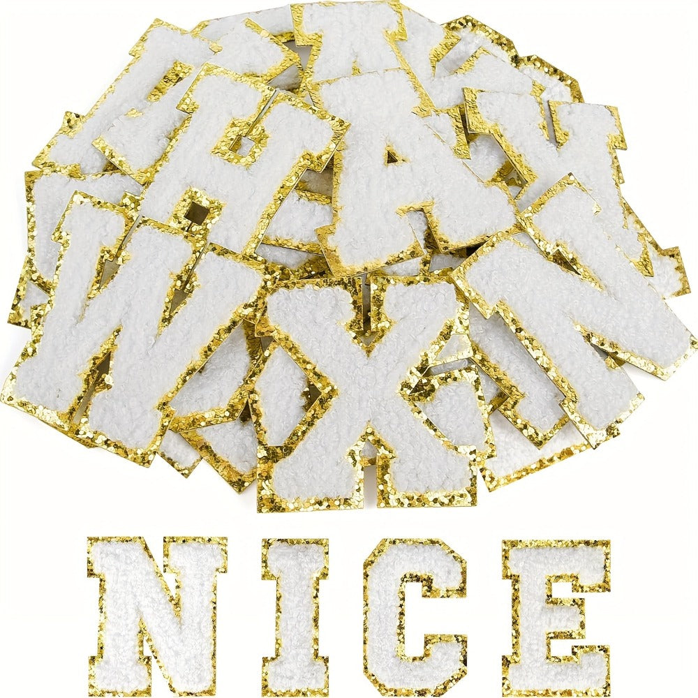Chenille Letter Patches Self Adhesive A-Z 26pcs – Embroidered Alphabet Applique Stickers for Clothes Bags Hats Phone Cases — 