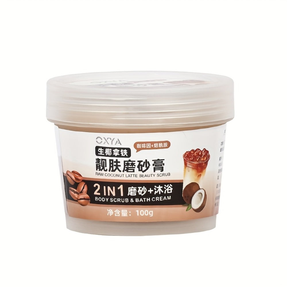 Exfoliating Body Scrub with Coconut Oil & Shea Butter – Raw Coconut Latte Sugar Scrub for Women, Deep Moisturizing Face & Bod