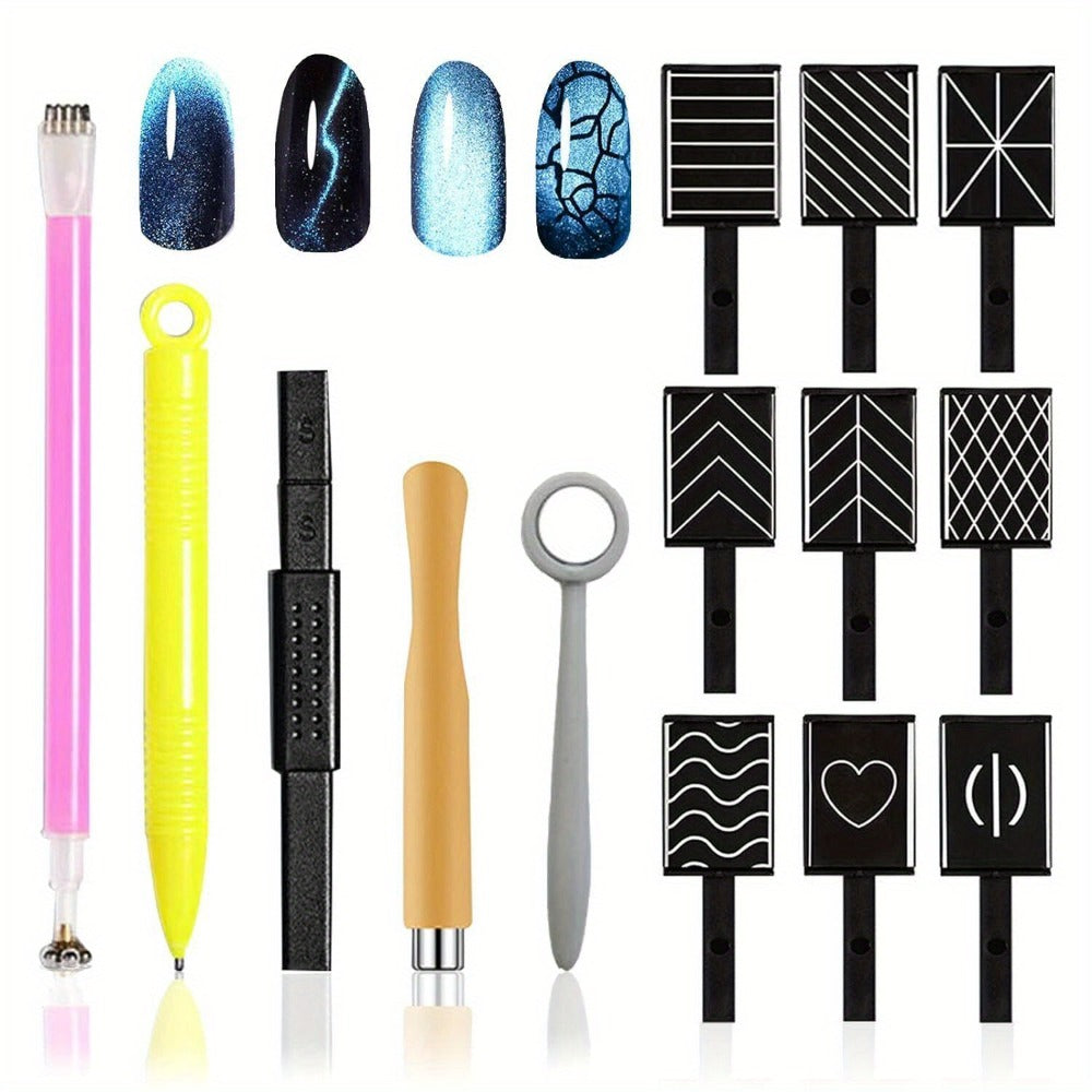 Cat Eye Gel Polish Kit 14Pcs Magnetic UV Nail Polish Set with Magnet Pen, 3D Shimmer Cat Eye Nail Art — image 5