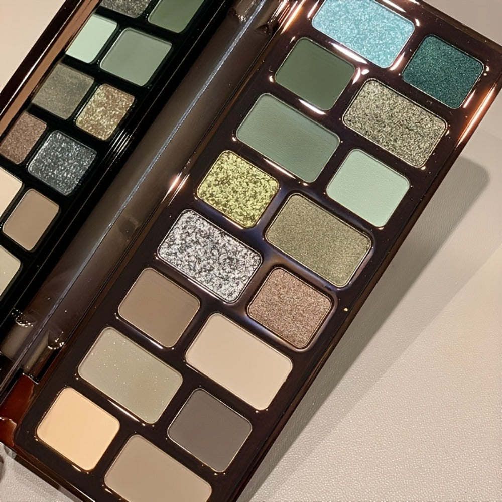 Eyeshadow Palette 16-Shade Brown and Green Compact with Matte, Shimmer and Glitter Finish Mix — image 7