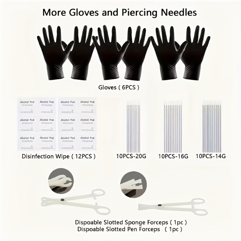 Piercing Kit Professional Stainless Steel Body Piercing Set with Needles Clamps & Tools for Bath Time, Home Spa and Personal 
