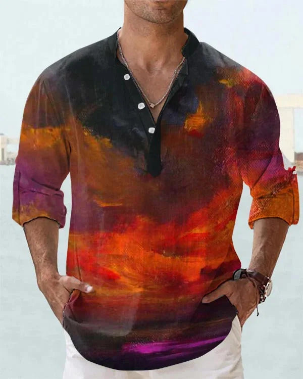 3D Digital Printing Polo Long Sleeve Shirt Men