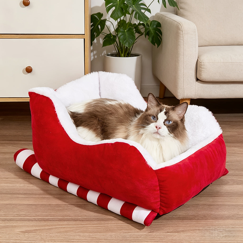 Red Velvet Dog Bed with Natural-Color Faux Fur Interior, Raised Round Sides and 20- or 26-Inch Size — image 1