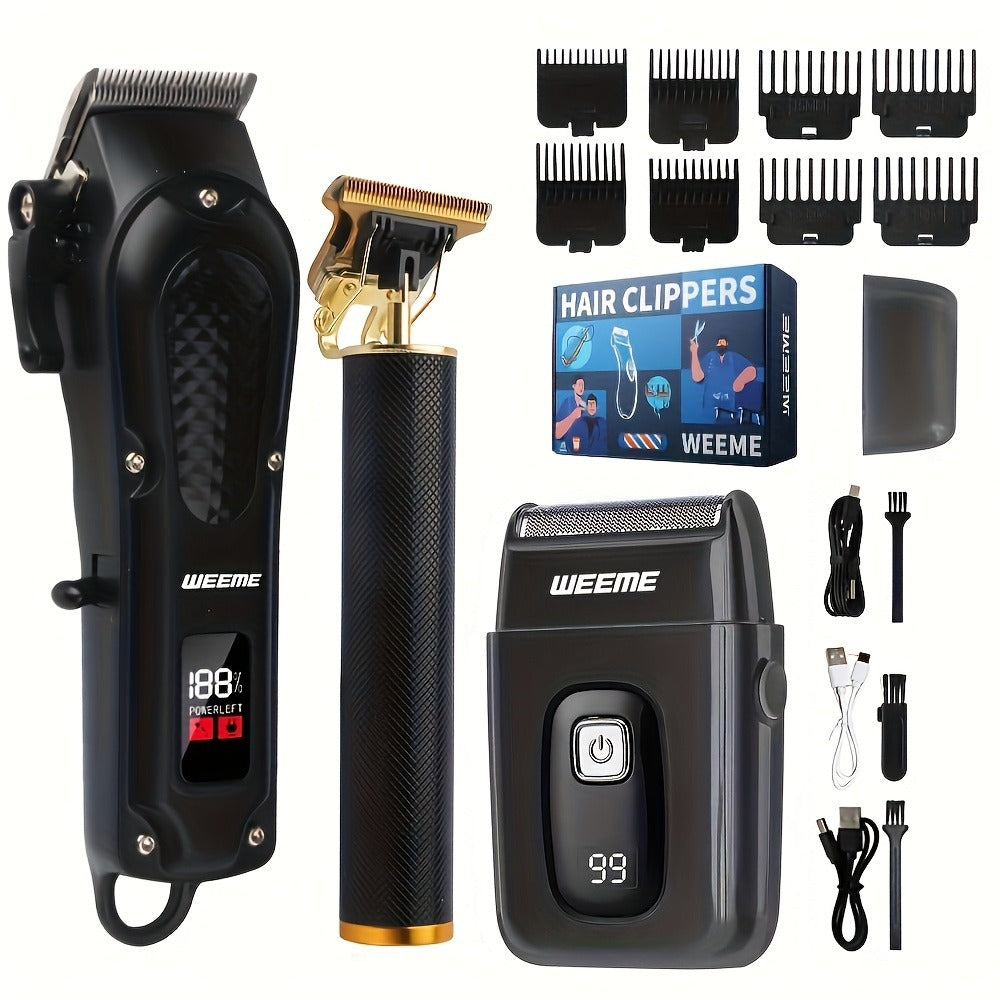 Hair Clipper Set for Men USB Rechargeable – LCD Display Cordless Trimmer, Guide Combs & Cleaning Brushes, Professional Home H