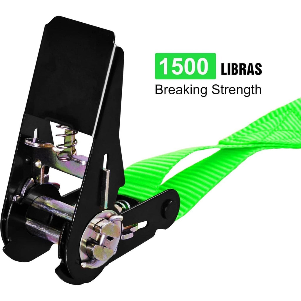 Ratchet Tie Down Straps 4-Pack 15FT 1, 500 lb Break Strength Heavy Duty with Soft Loops & Storage Bag – High-Visibility Webbi
