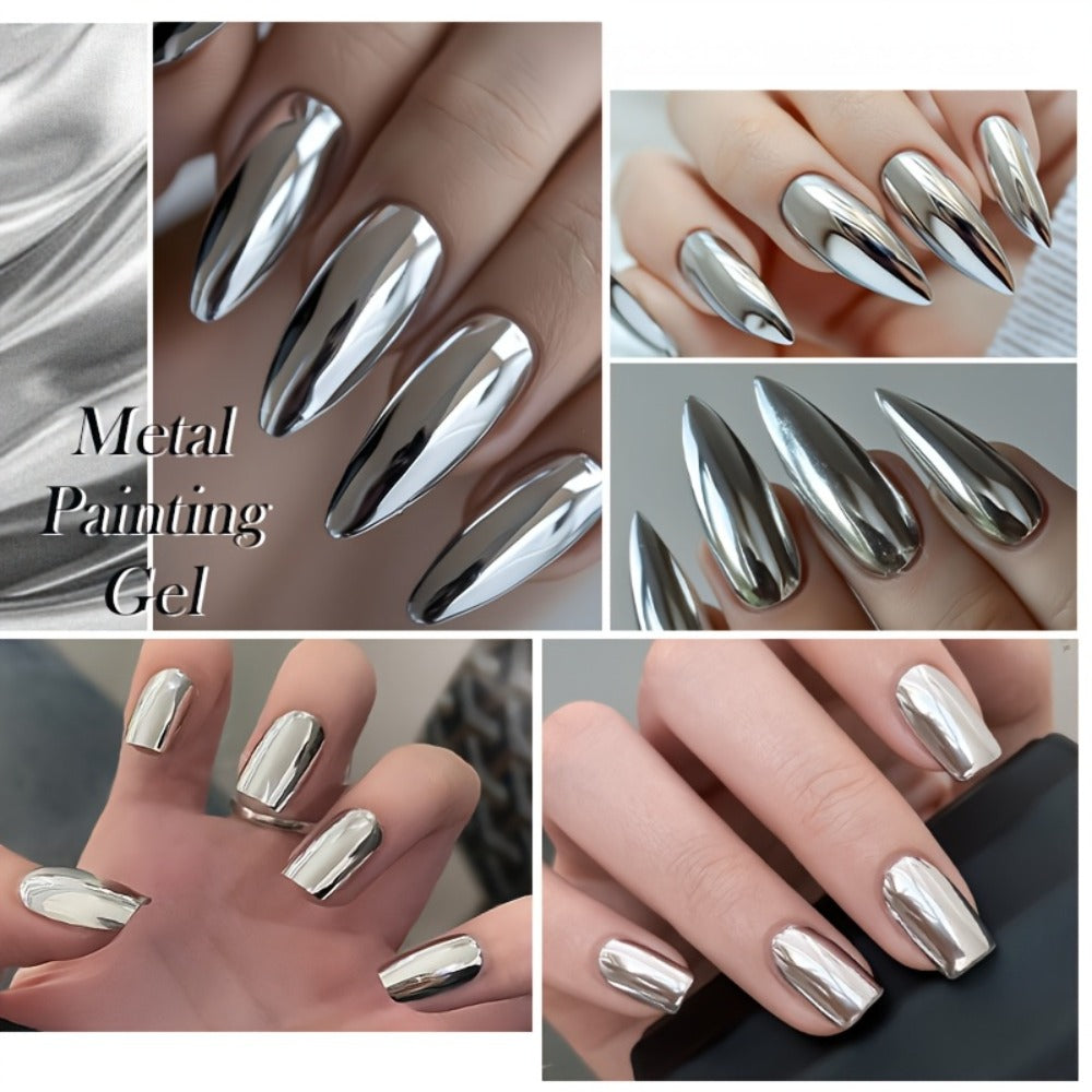 Metallic Silver Nail Art Painting Gel in 7ml LILYCUTE Jar with Fine Detail Brush for Lines and Floral Patterns — image 5