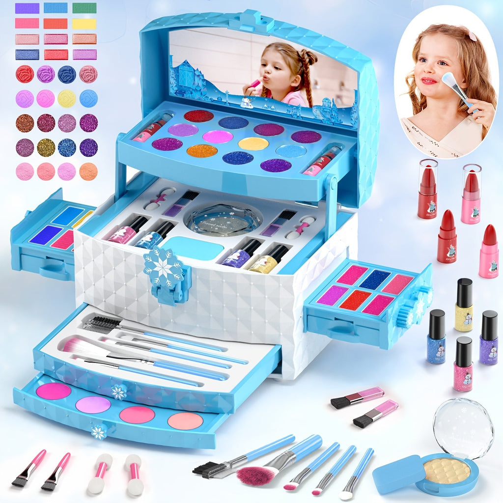 Princess Makeup Set for Girls Ages 3-12, 58 PCS Pretend Play Makeup Kit with Brushes & Case, Skin-Friendly Beauty Toy — image