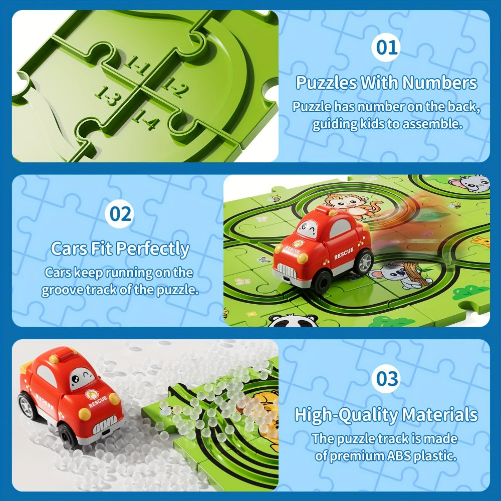 Jigsaw Puzzle Race Track Car Set Toy for Boys Kids, 39 56 73 PCS Flexible Building Track with Toy Cars — image 6