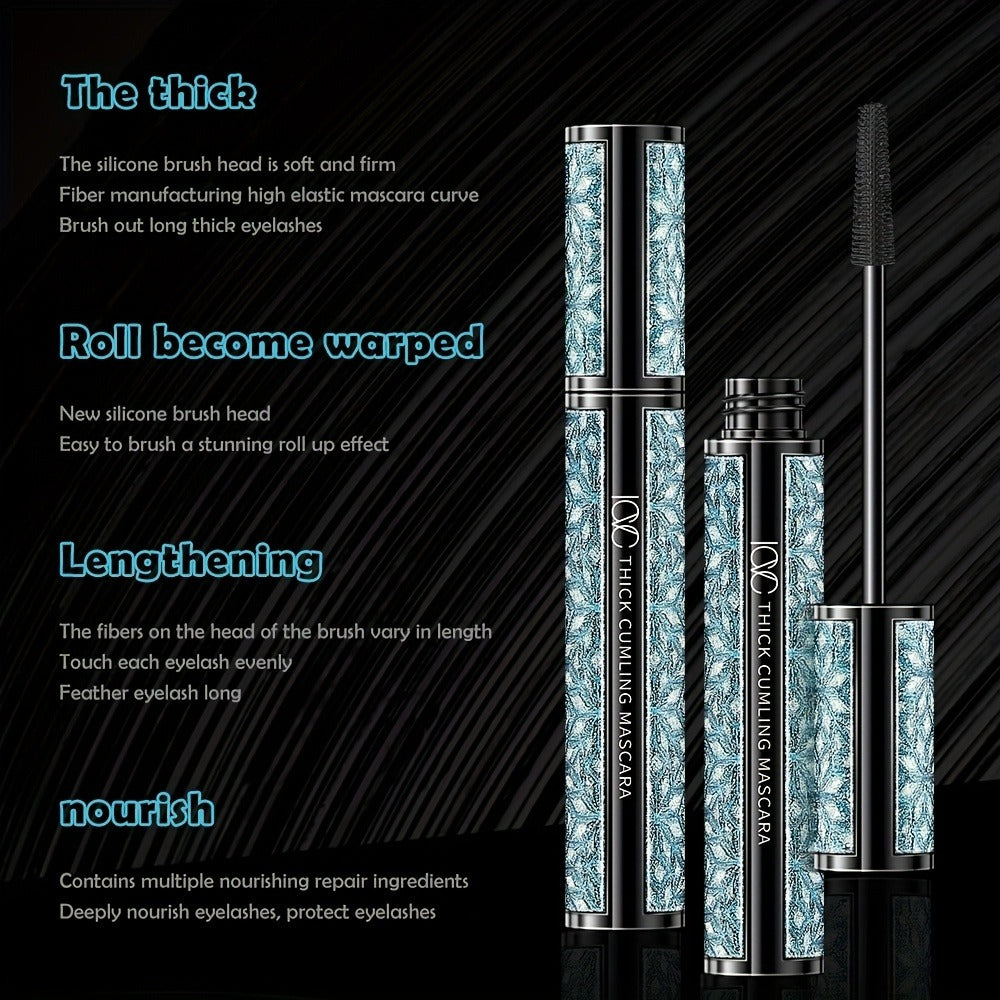 Black Mascara Three-Piece Set in Tall Silver Crystal-Pattern Tubes with Straight Black Bristle Wands — image 5