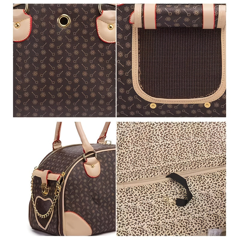 Patterned Pet Carrier Handbag with Mesh Side Panel, Top Handles and 17 x 12 x 8-Inch Pictured Size — image 4