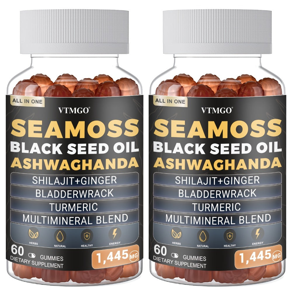 Sea Moss Gummies 1445mg with Shilajit Black Seed Oil Ashwagandha Elderberry Chlorophyll Turmeric Bladderwrack Ginger — image 