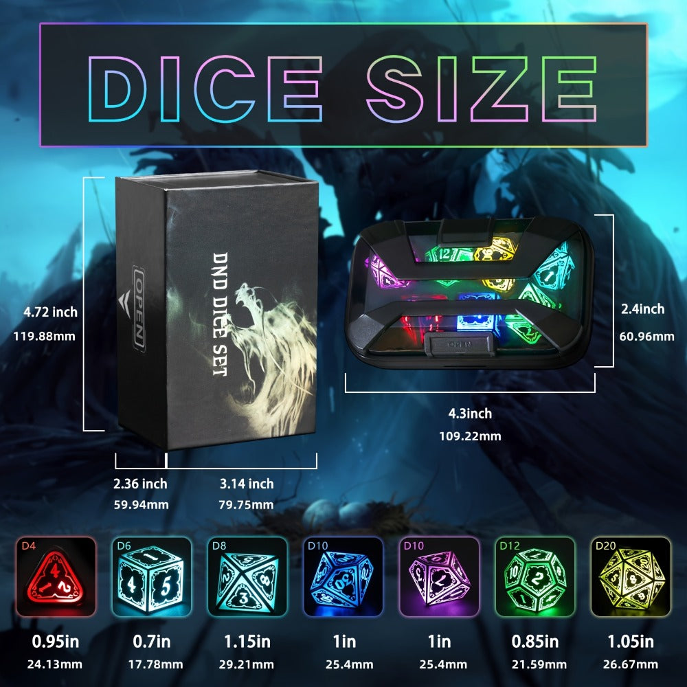 RGB LED DND Dice Set Rechargeable 7pcs, Illuminated Polyhedral Dice with Type-C Charging Case for D&D RPG Tabletop Games — im