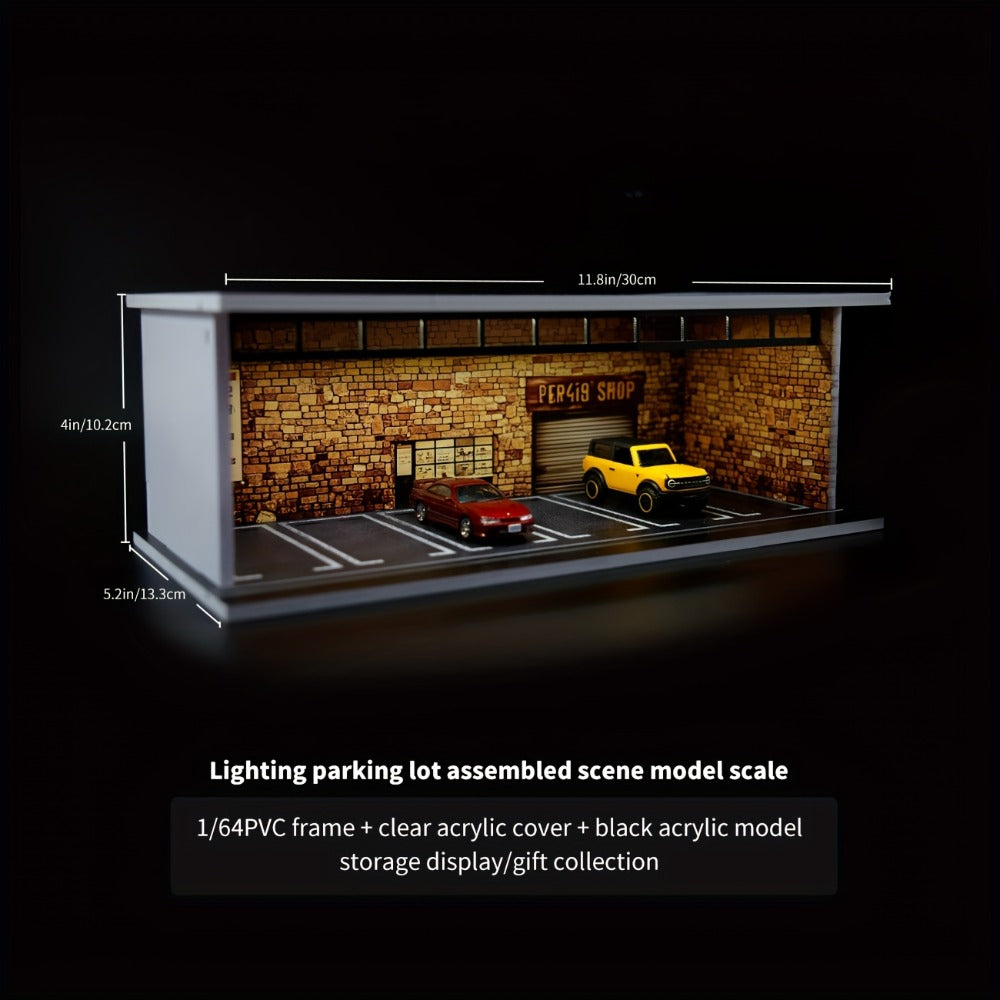 1:64 Diecast Car Display Case with LED Lighted Garage Diorama, Expandable Showcase for 6 Model Cars — image 2