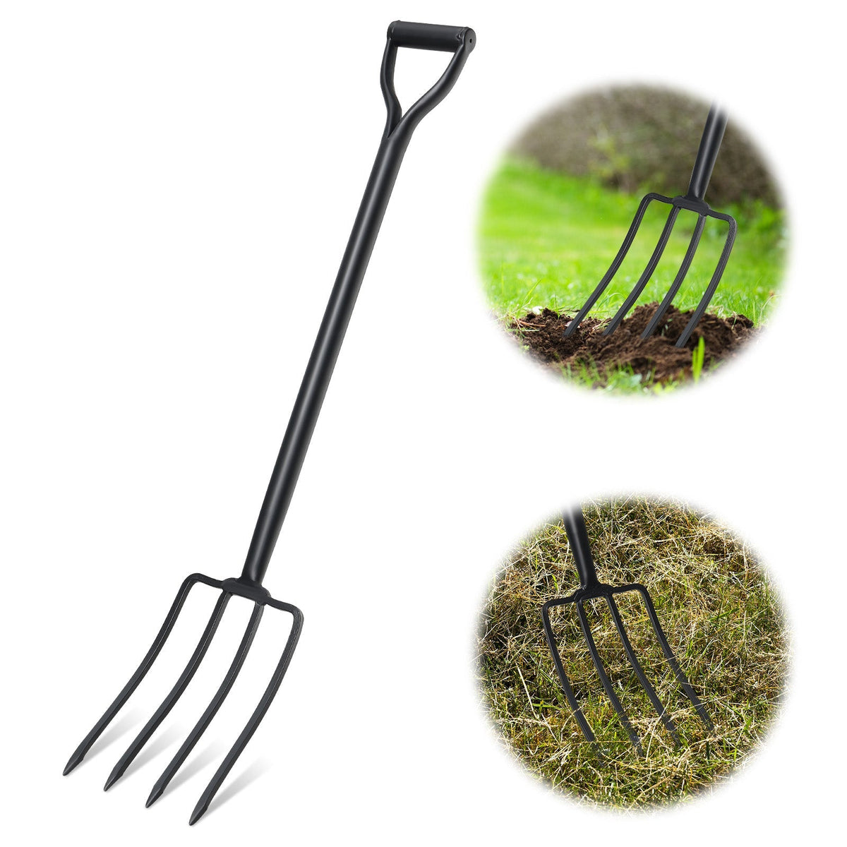 Four-Tine Garden Spading Fork with 42-Inch Shaft, D-Shaped Grip and Black Metal Construction — image 1