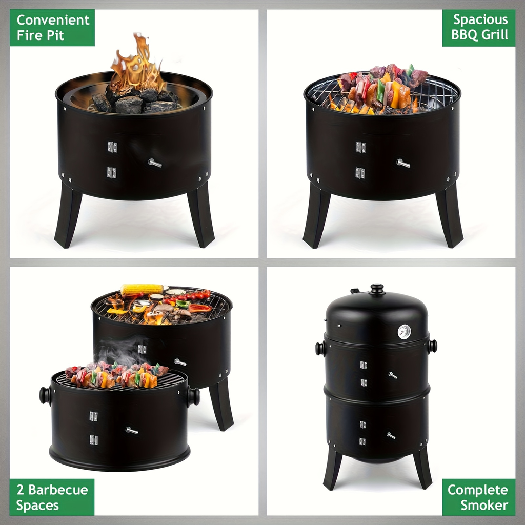 3-in-1 Barrel Charcoal Grill and Smoker with Two Access Doors, Top Vent, Thermometer and Upgrade Option — image 8
