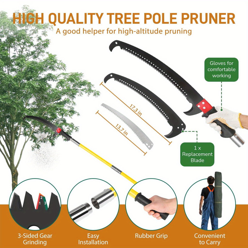 Extendable Pole Saw 26ft 2-in-1 Manual Tree Pruner, High Reach Branch Trimmer with Pruning Saw & Rope Cutter for Yard & Garde