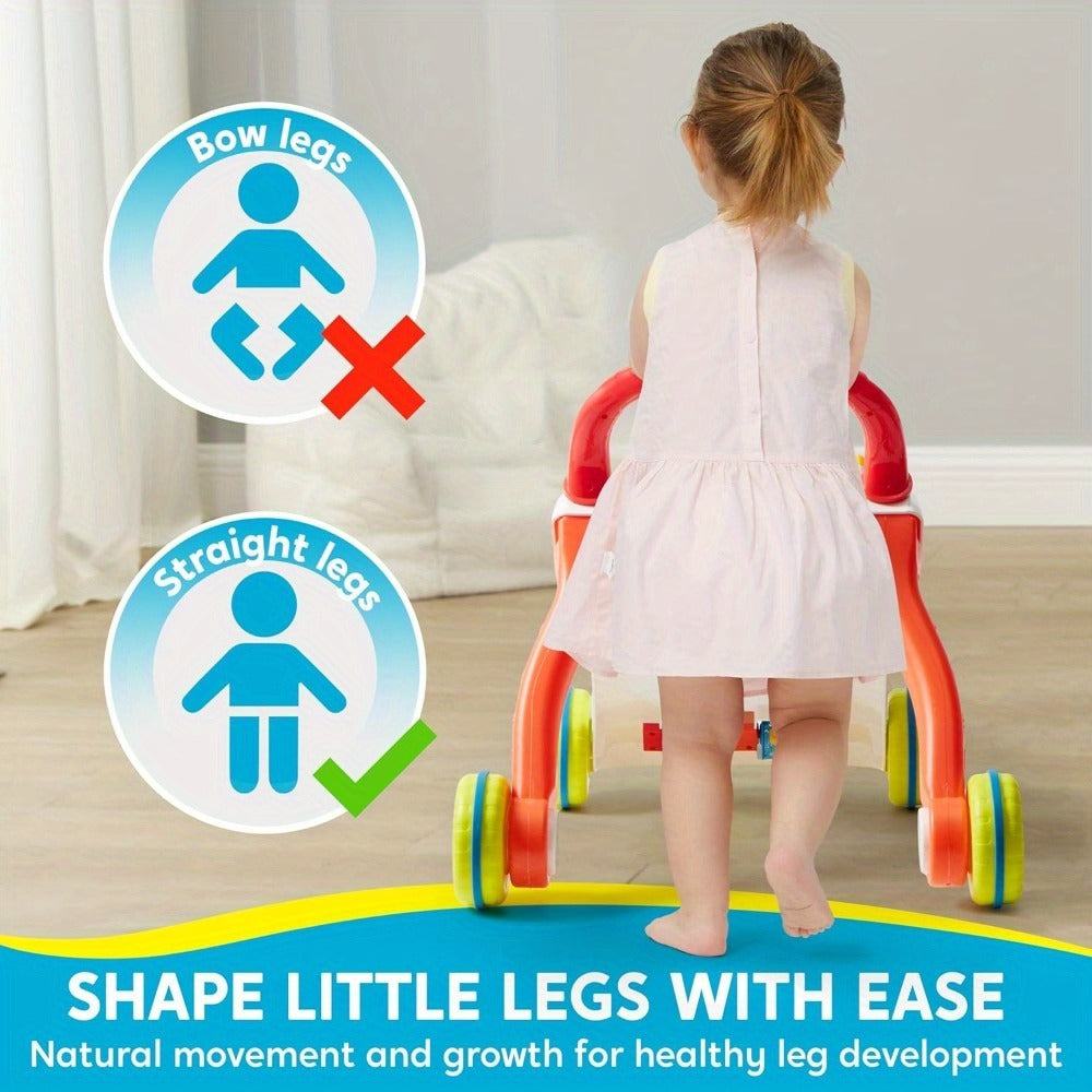 Sit to Stand Baby Push Walker 2-in-1 Adjustable Speed Learning Walker Detachable Play Panel 7-Mode Piano Light-Up Buttons Sou