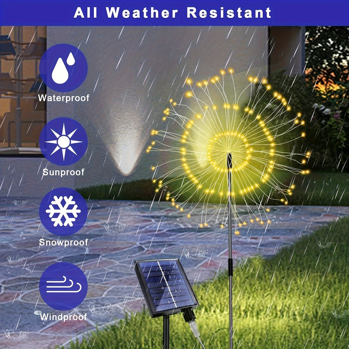 Solar Garden Lights Firework Stakes with 240-640 LEDs, 8 Modes, 4/8 Packs and Three Light Colors — image 8