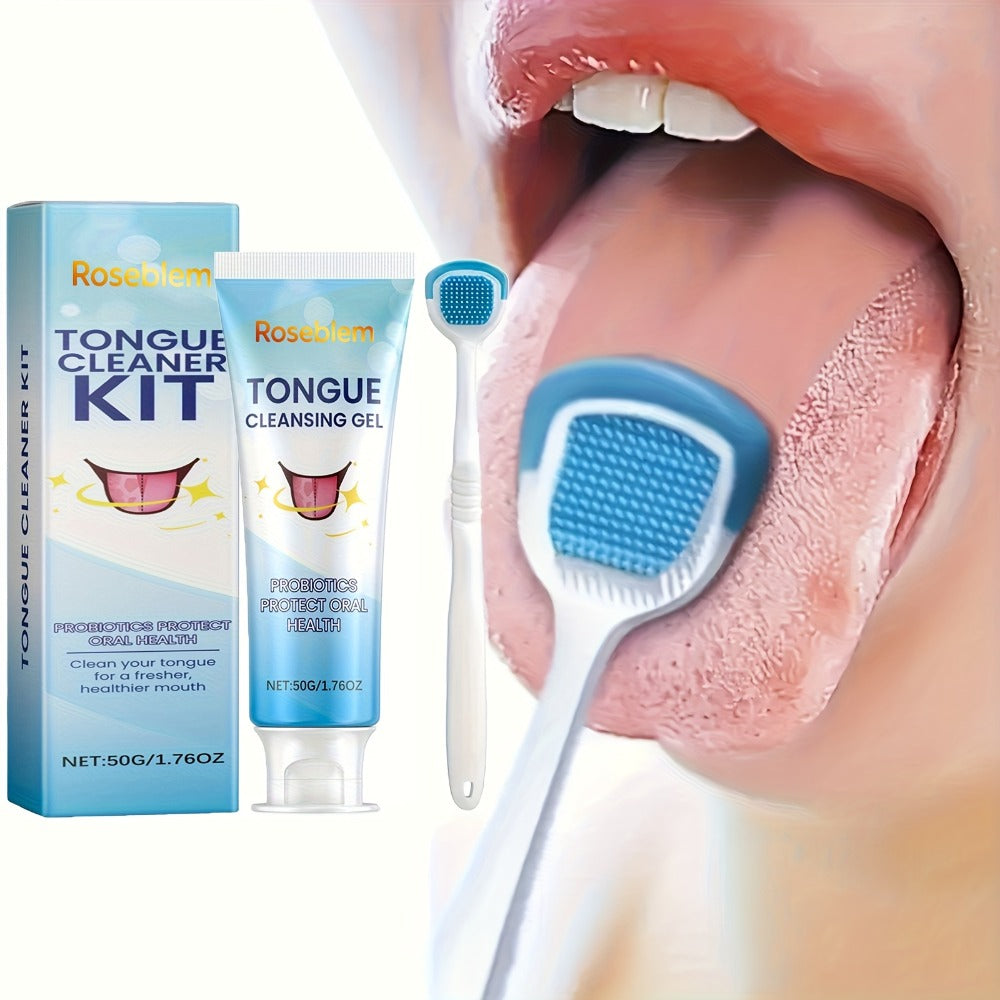 Tongue Cleaner Kit with Probiotic Cleansing Gel & Tongue Brush, Bad Breath Eliminator Fresh Mouth Daily Oral — image 1