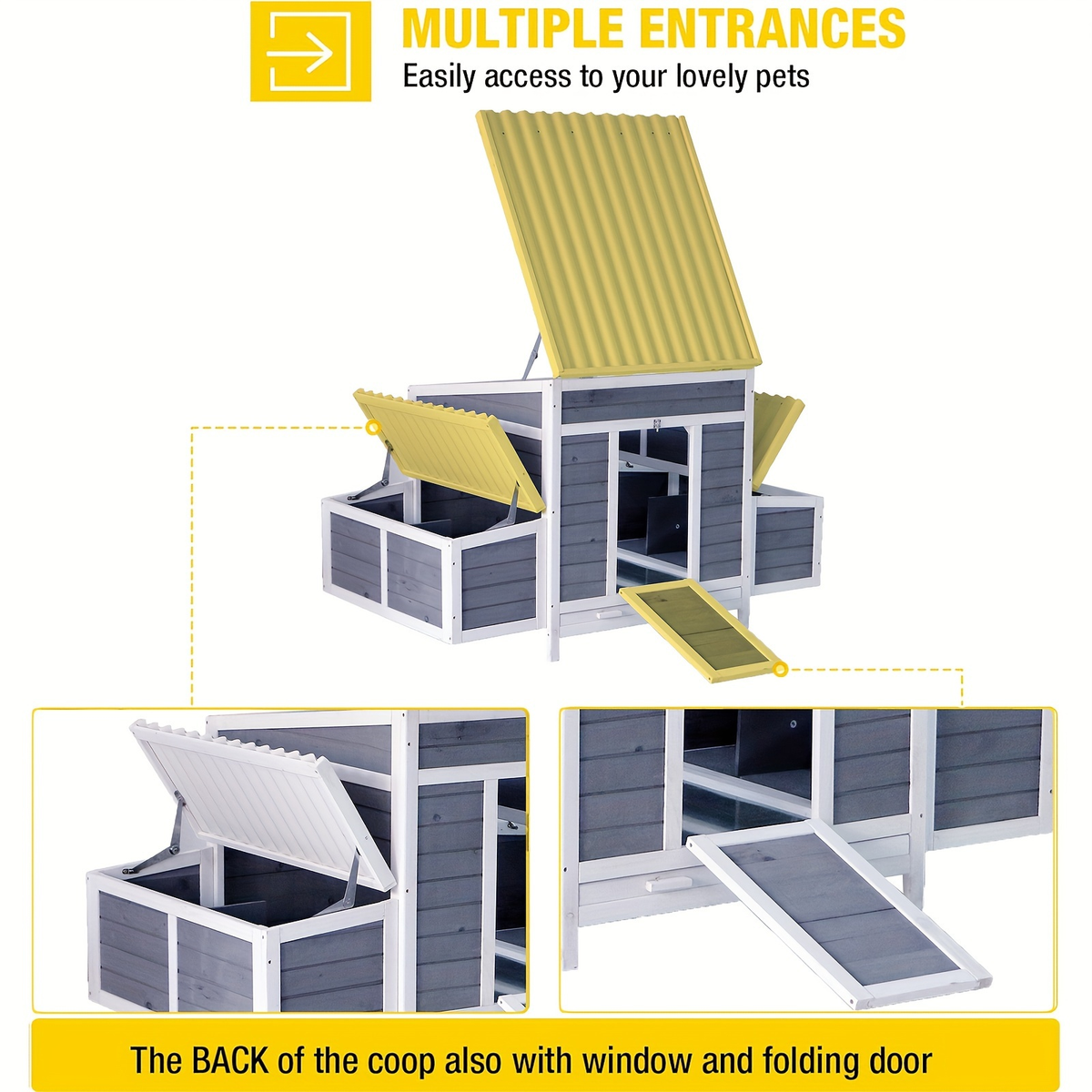 Wooden Chicken Coop with 2 Large Nesting Boxes for 4-6 Chickens, 59" Outdoor Hen House with PVC Roof — image 12