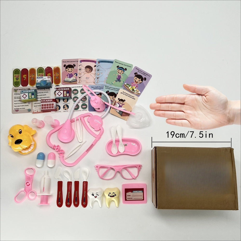 Pink Doctor Pretend Play Toy Set 40pcs for Girls, Simulation Nurse Kit with Stethoscope Injection Dental Tools — image 5