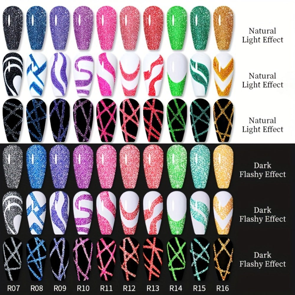 Gel Nail Polish Nine-Piece Reflective Glitter Line Set, 5ml Each for Stripes and Graffiti Nail Art — image 10