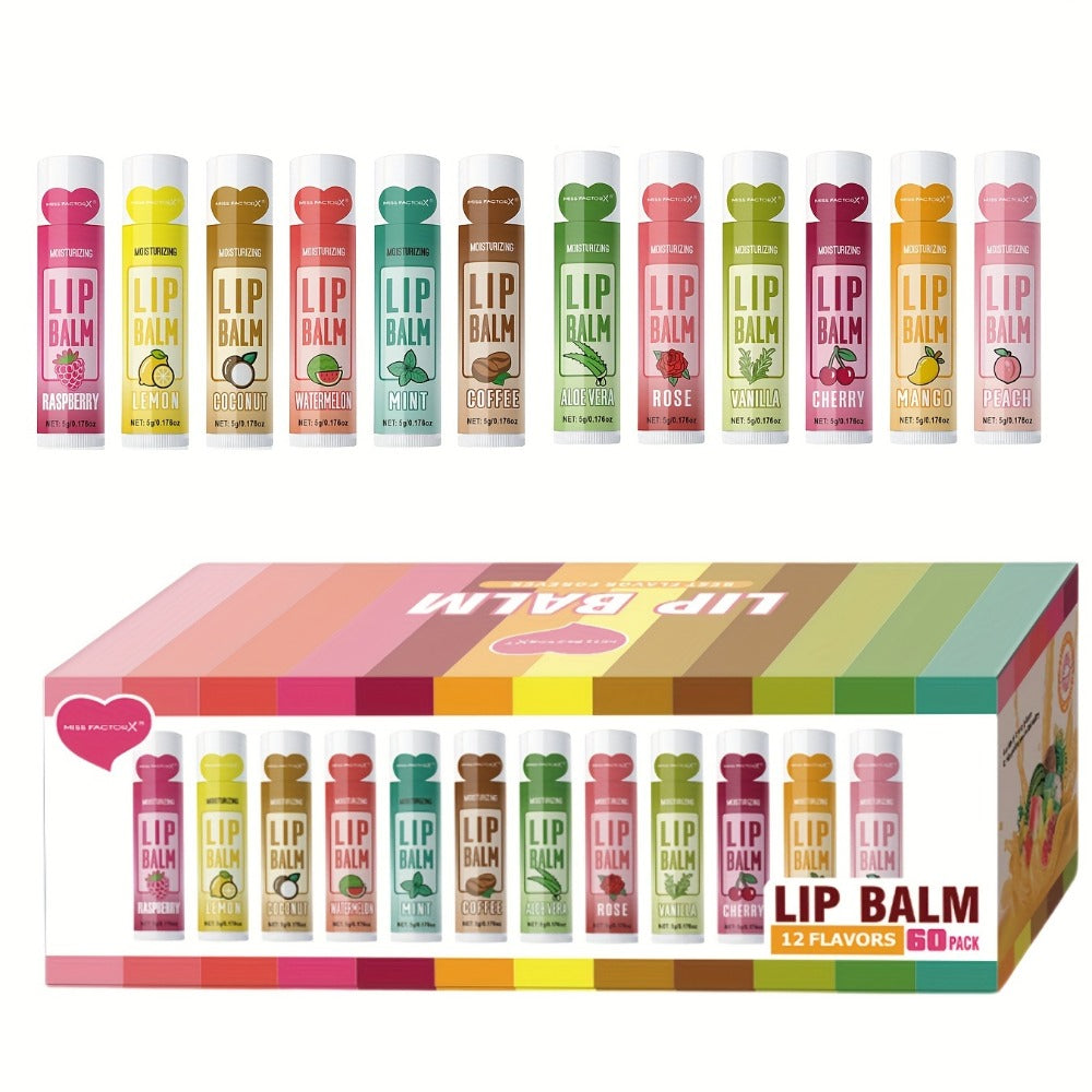 60-Piece Tube Lip Balm Set with 12 Pictured Flavor Labels in a Multicolor Display Box Assortment — image 3