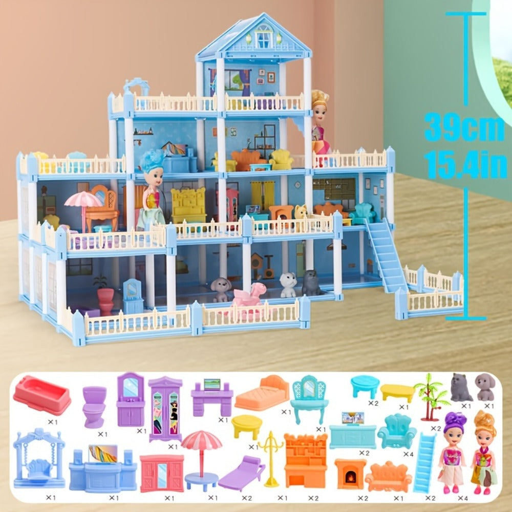 Princess Doll House Castle with Furniture & Accessories, Pink or Blue Mini Villa Playset 14 to 27 Rooms — image 6