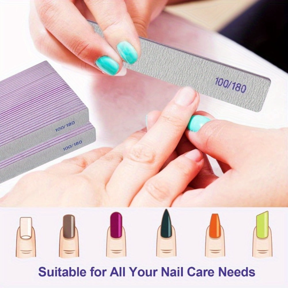 Emery Boards Nail Files 50 Pack 100 180 Grit Double Sided Professional Fingernail Filer Set Reusable for Natural Acrylic Gel 