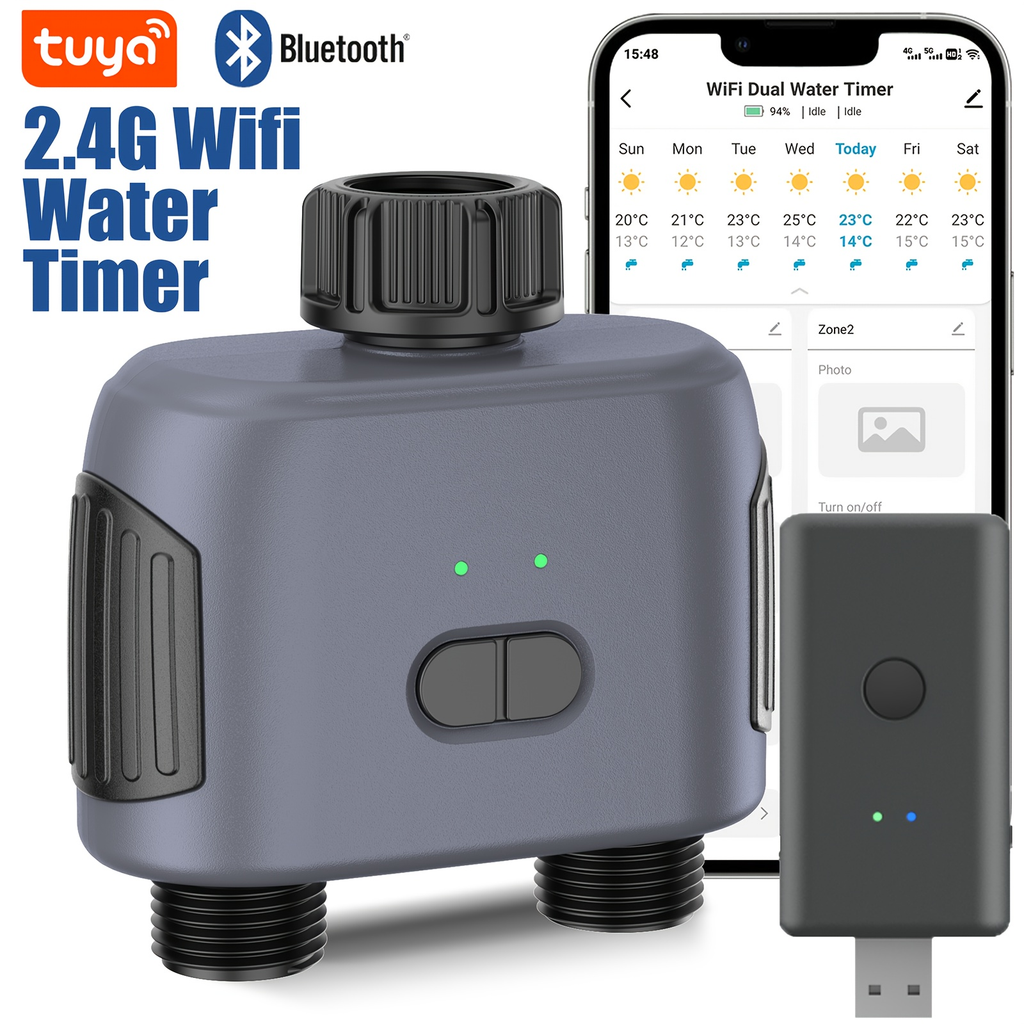 WiFi Sprinkler Timer Smart 2-Zone Irrigation System with App & Alexa Voice Control, for Garden, Lawn and Yard Watering — imag