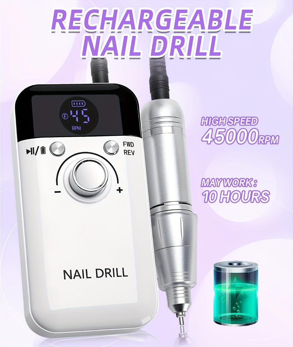 Electric Nail Drill 45000 RPM Rechargeable Kit with LCD Display and V6 Pink or White Options — image 10