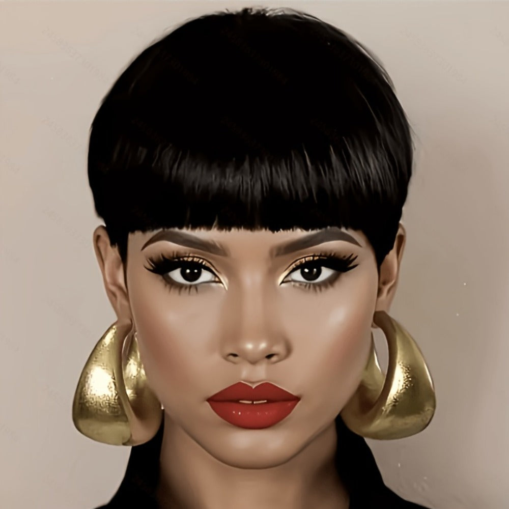 6-Inch Pixie Cut Human Hair Wig with Full Bangs, 180% Density and Black or Burgundy Color Selections — image 10